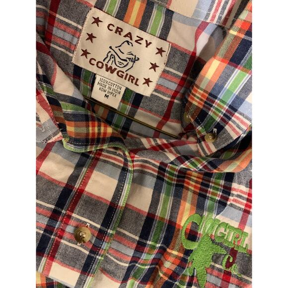 Crazy Cowgirl Plaid Button-Down Shirt Multicolor Western Style Size M - Picture 10 of 10